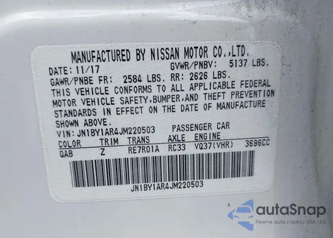 2018 Infiniti Q70 3.7X Luxe z USA, uszkodzony, nr VIN JN1BY1AR4JM220503